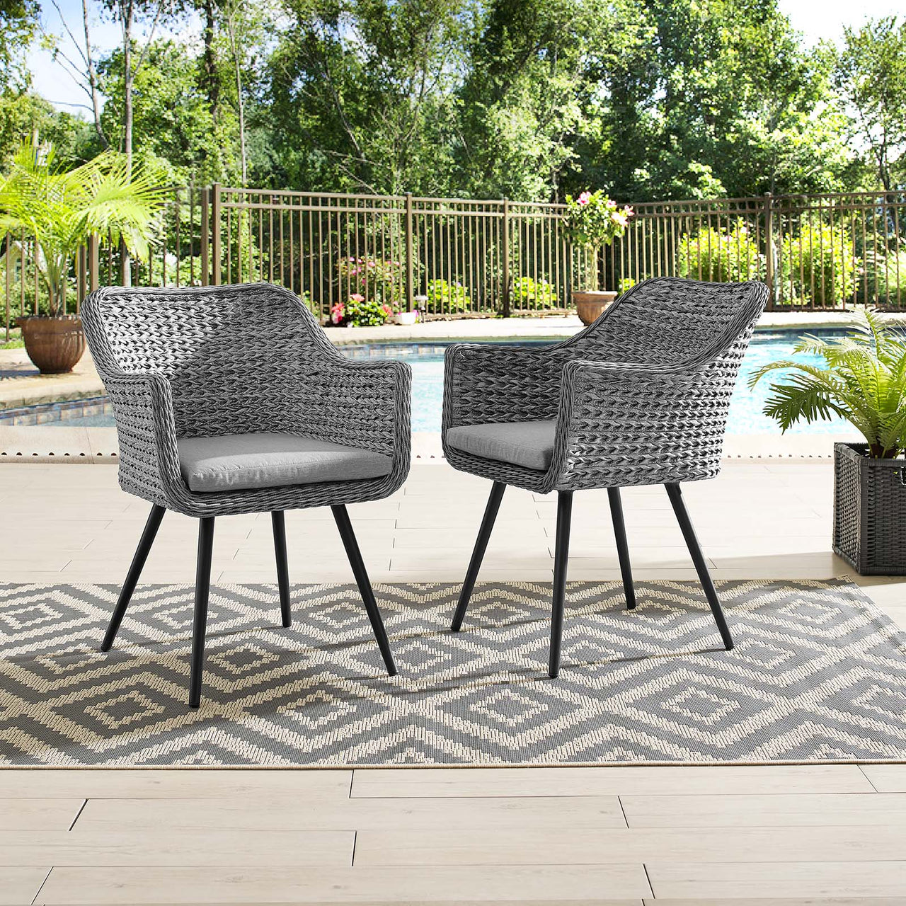 Endeavor Outdoor Patio Wicker Rattan Dining Armchair Set of 2, Gray & Gray