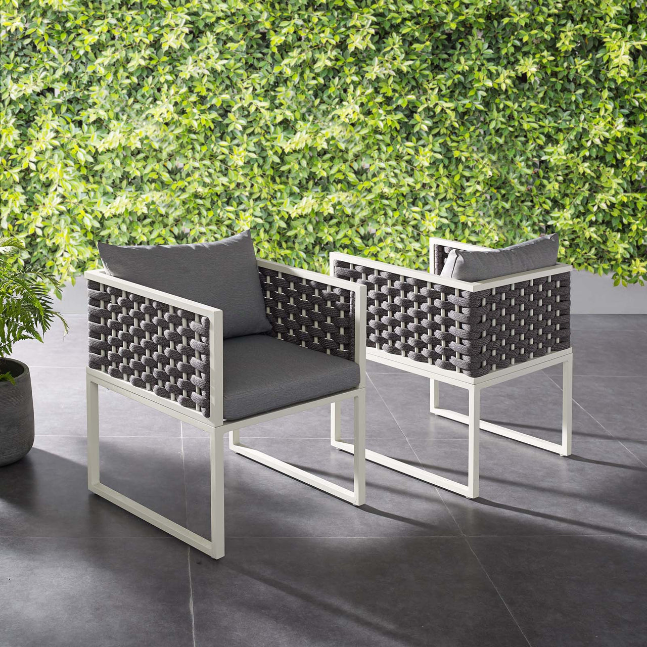 Stellan Alfresco Dining Armchair Set of 2, White & Gray