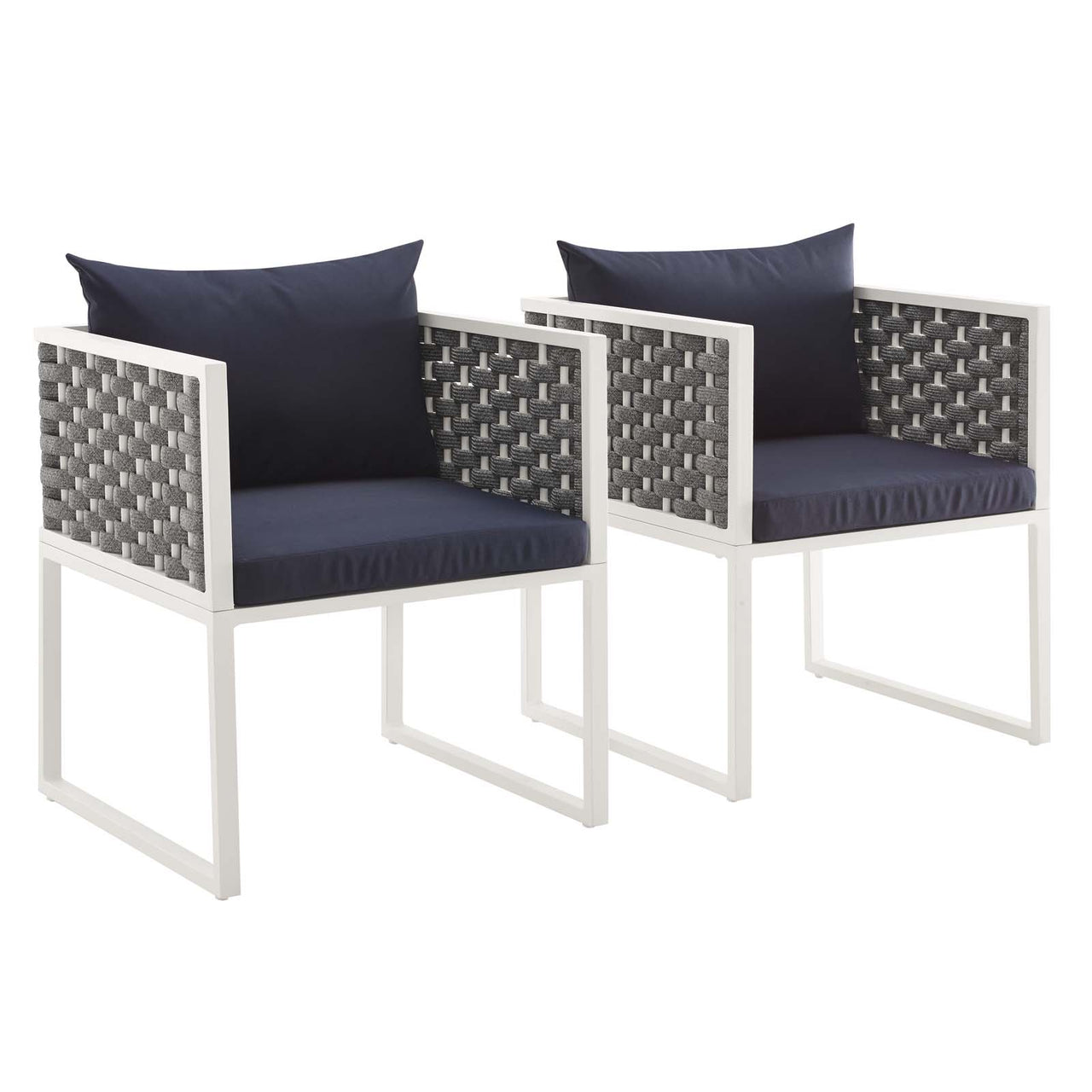 Stellan Alfresco Dining Armchair Set of 2, White & Navy