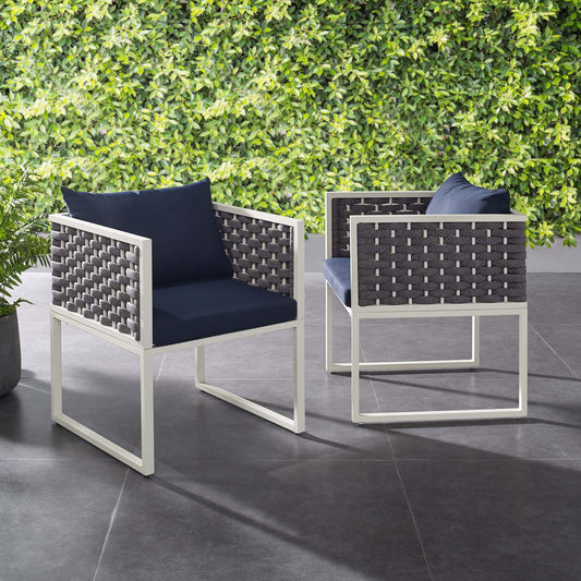 Stellan Alfresco Dining Armchair Set of 2, White & Navy
