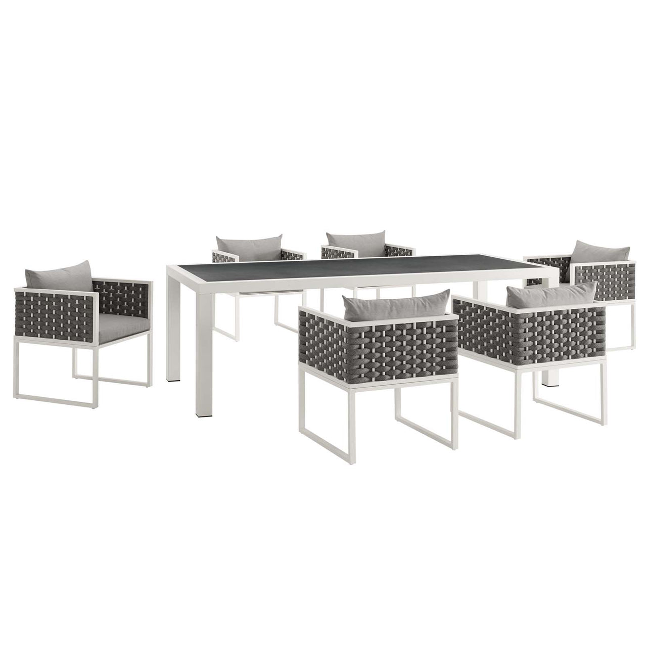 Stellan 7-Piece Alfresco Dining Set, White & Gray
