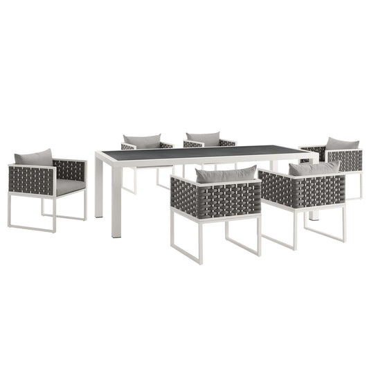 Stellan 7-Piece Alfresco Dining Set, White & Gray