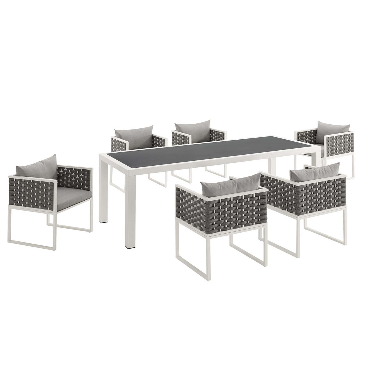 Stellan 7-Piece Alfresco Dining Set, White & Gray