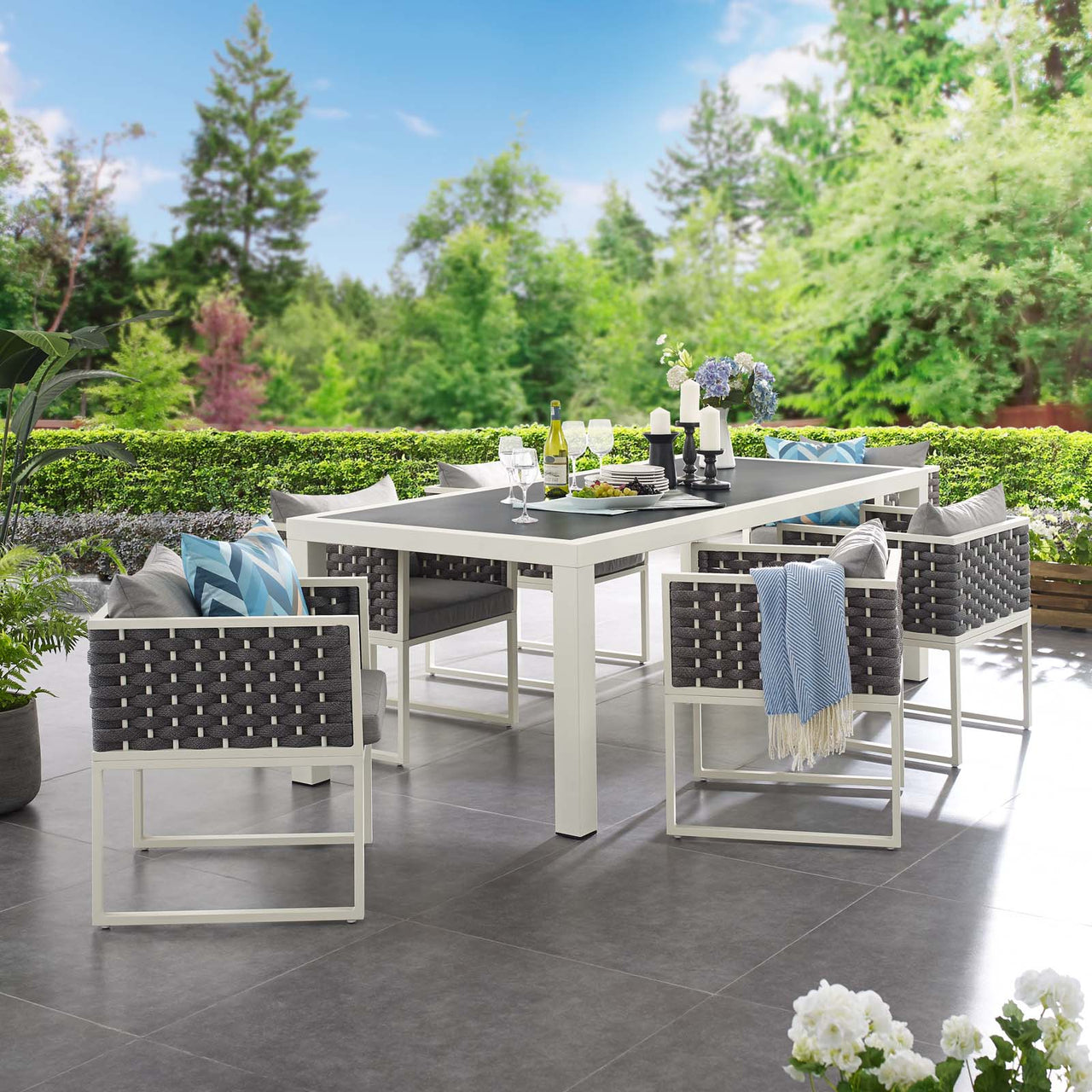 Stellan 7-Piece Alfresco Dining Set, White & Gray