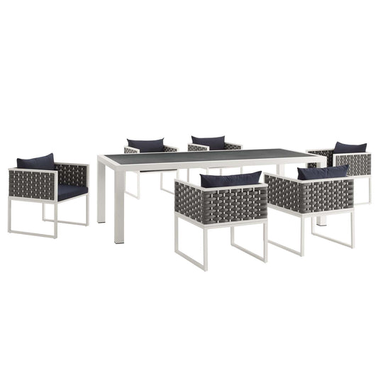 Stellan 7-Piece Alfresco Dining Set, White & Navy