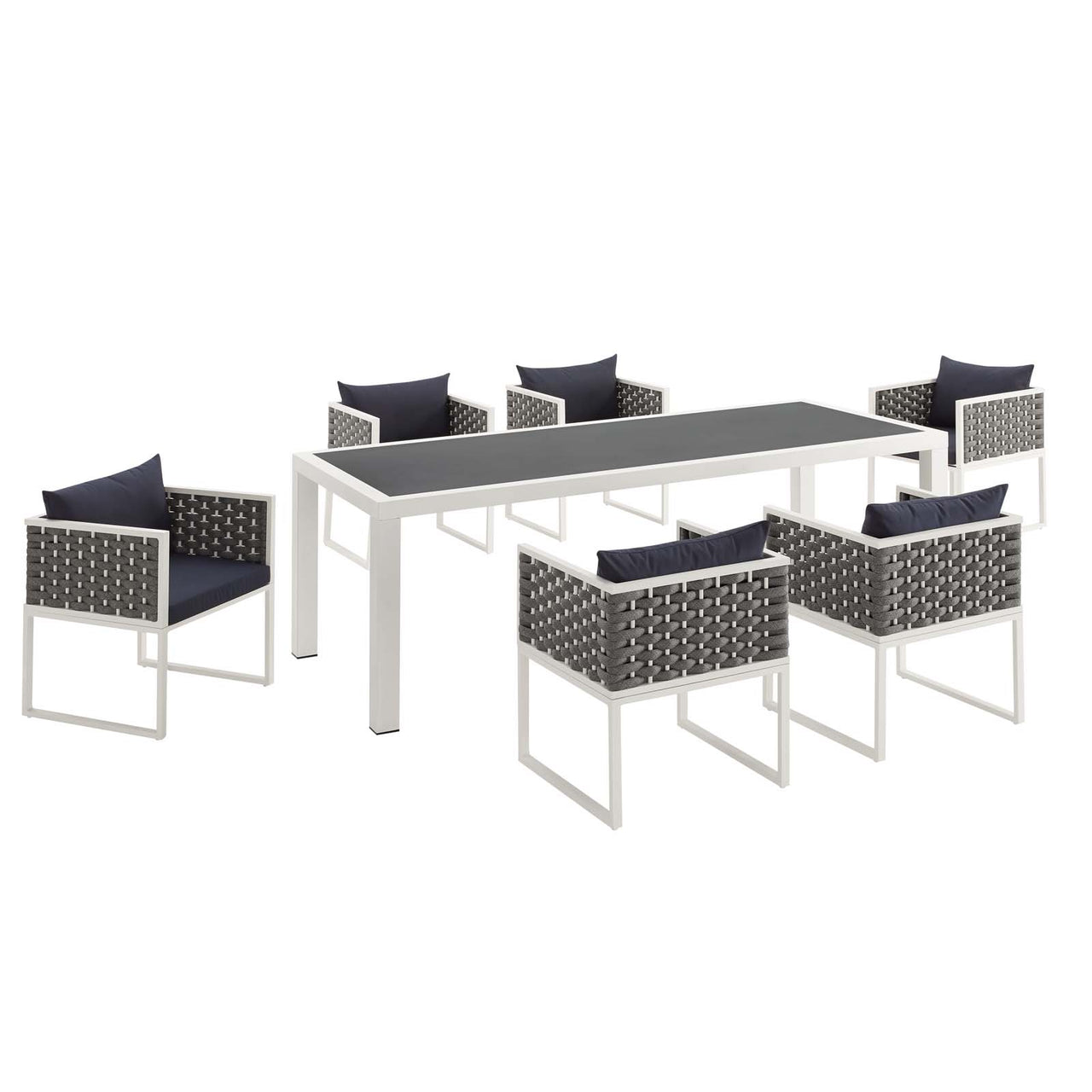 Stellan 7-Piece Alfresco Dining Set, White & Navy