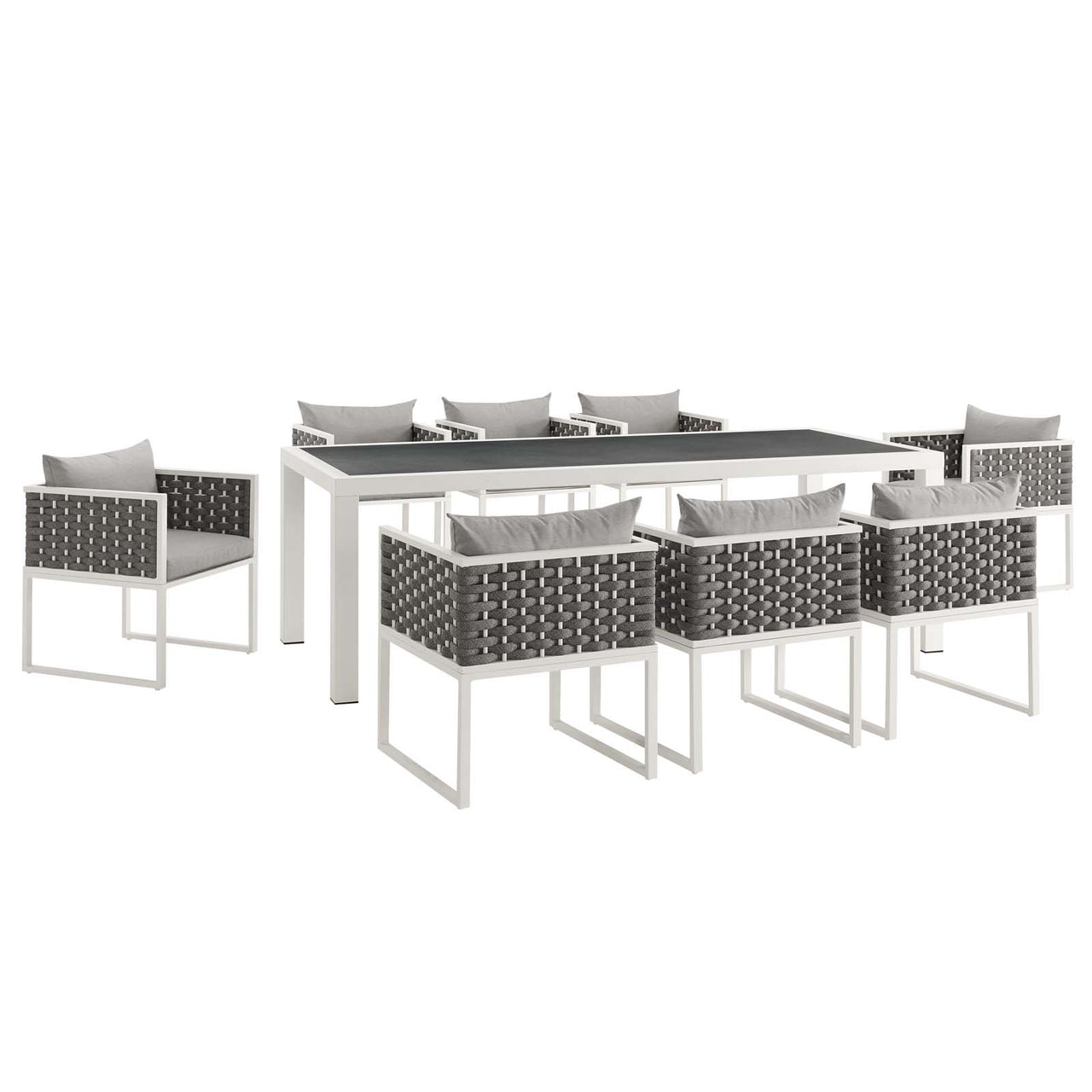 Stellan 9-Piece Alfresco Dining Set, White & Gray