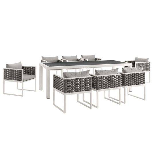 Stellan 9-Piece Alfresco Dining Set, White & Gray