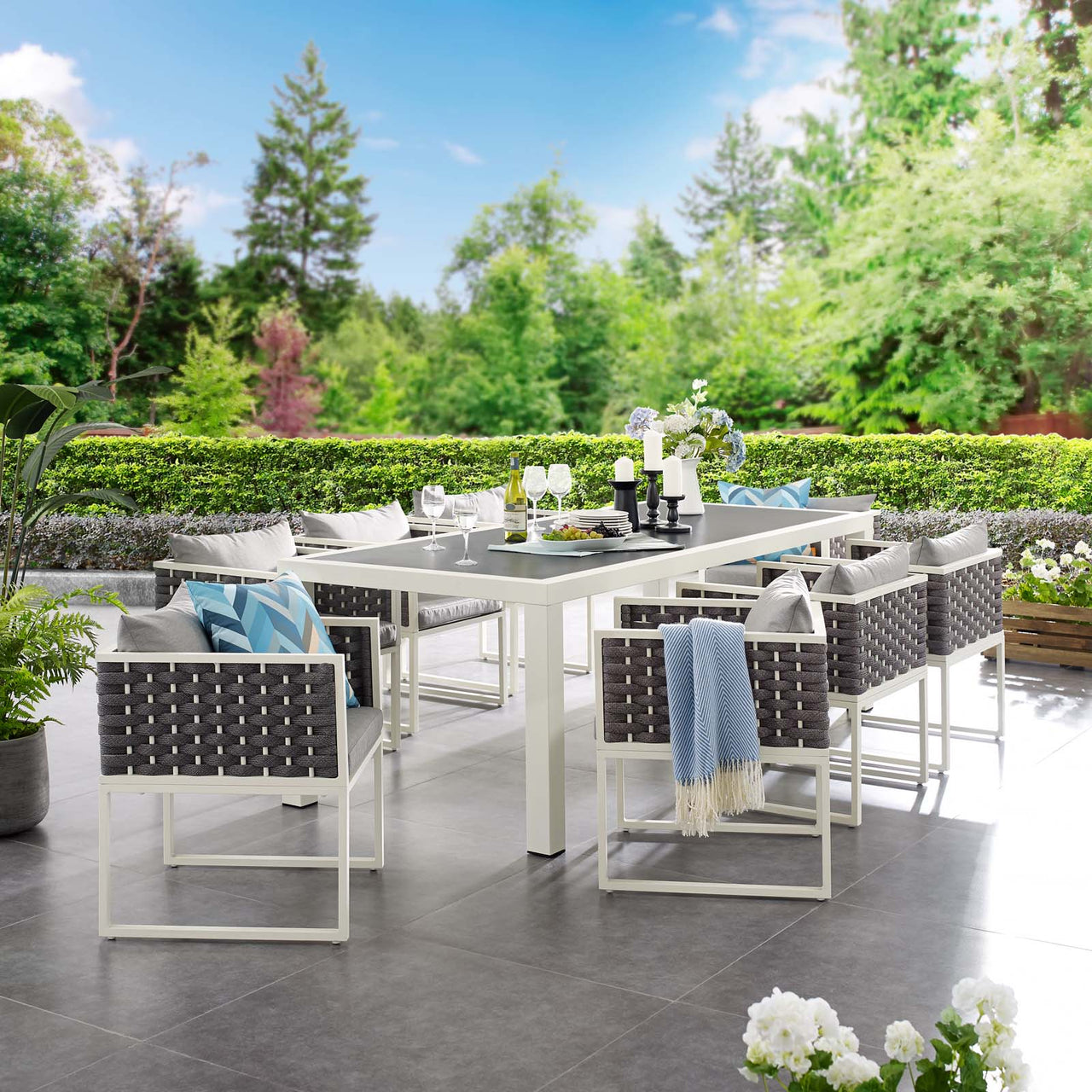 Stellan 9-Piece Alfresco Dining Set, White & Gray
