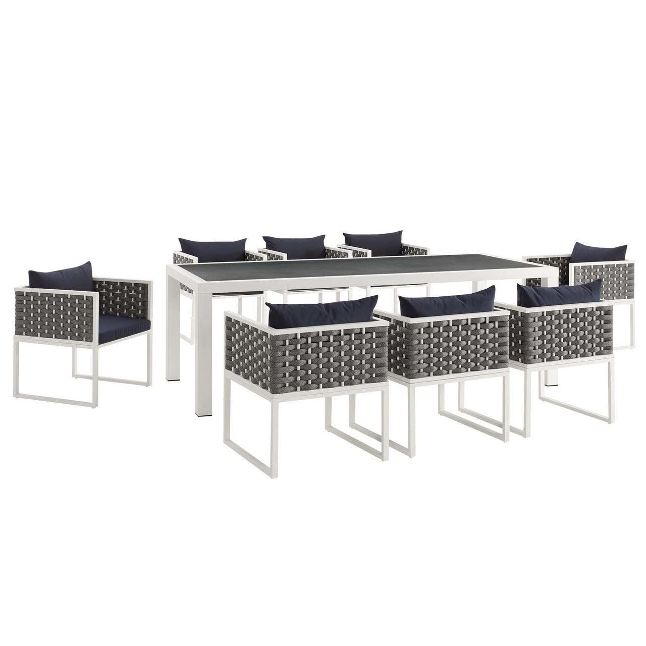 Stellan 9-Piece Alfresco Dining Set, White & Navy