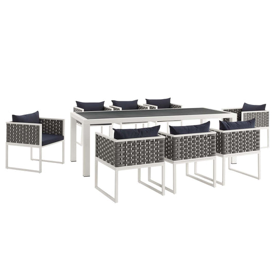 Stellan 9-Piece Alfresco Dining Set, White & Navy