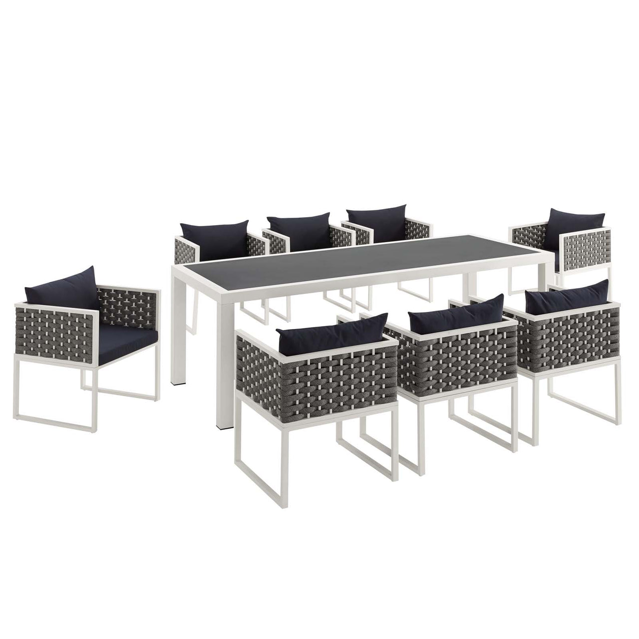 Stellan 9-Piece Alfresco Dining Set, White & Navy