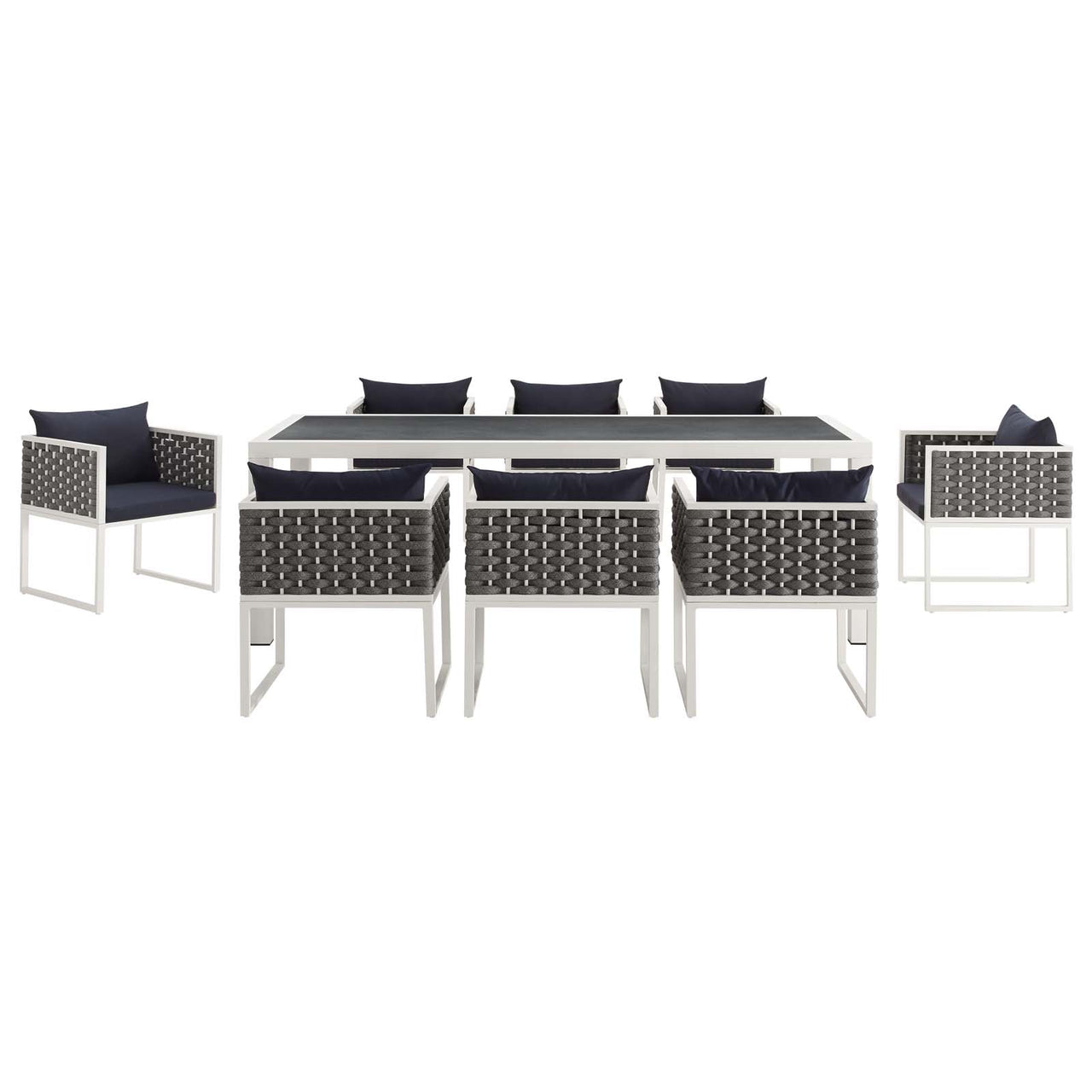 Stellan 9-Piece Alfresco Dining Set, White & Navy
