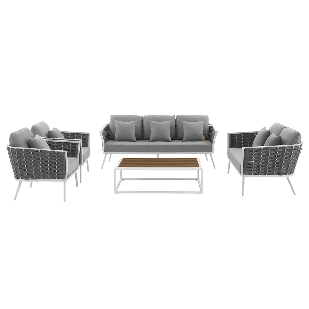 Stellan 5-Piece Alfresco Sectional Sofa Set, White & Gray