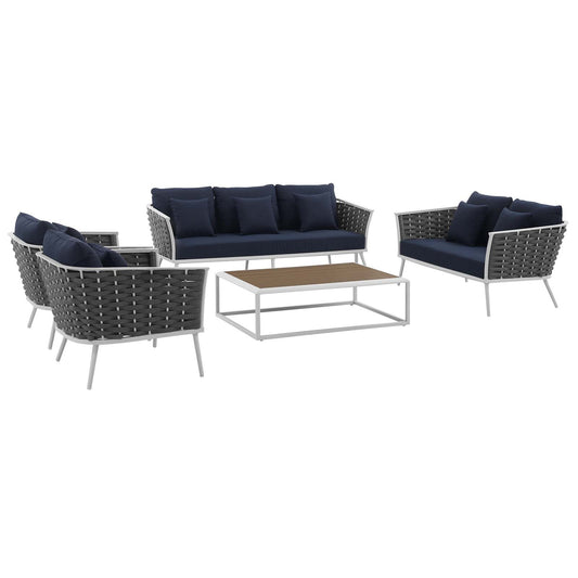 Stellan 5-Piece Alfresco Sectional Sofa Set, White & Navy