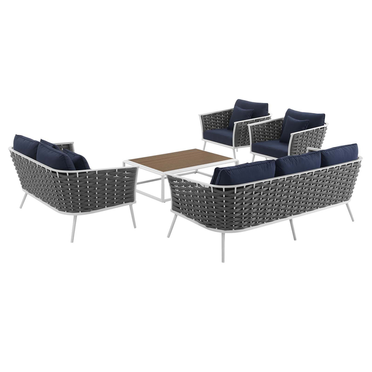 Stellan 5-Piece Alfresco Sectional Sofa Set, White & Navy