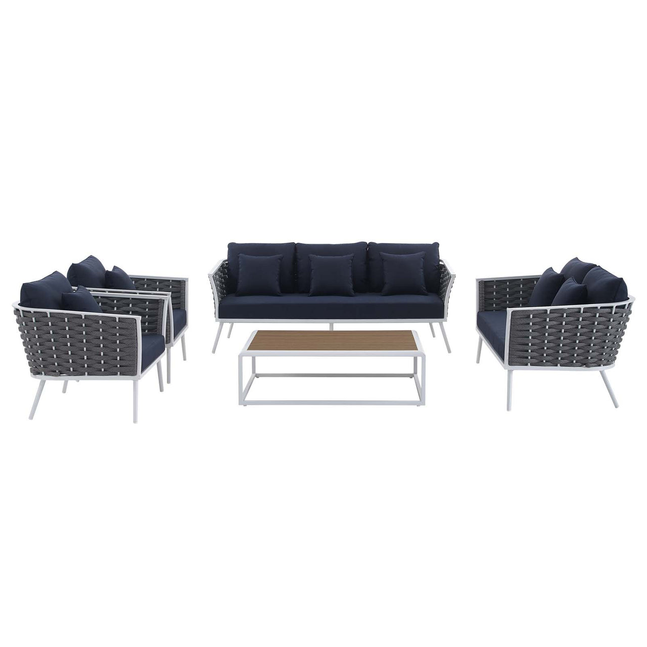Stellan 5-Piece Alfresco Sectional Sofa Set, White & Navy