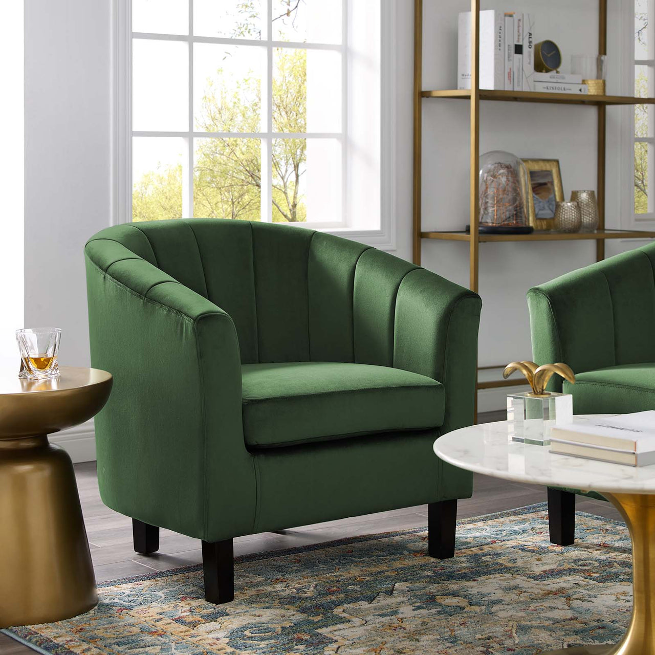 Alessa Upholstered Velvet Armchair, Emerald