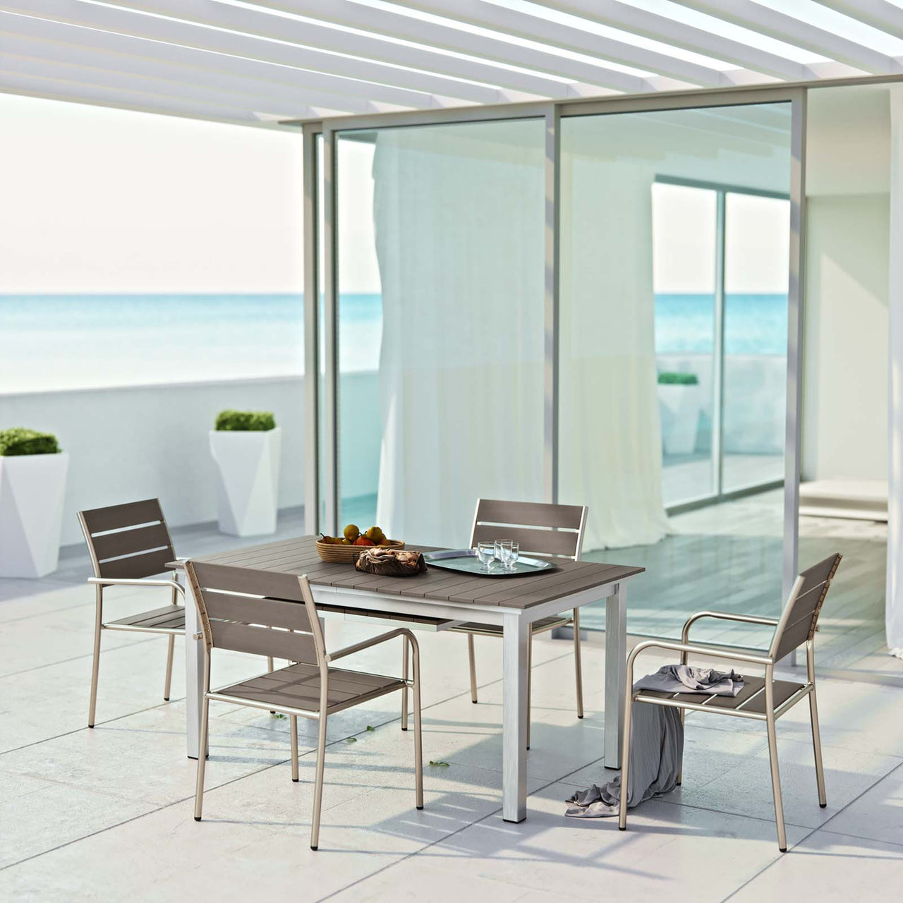 Shorea 5-Piece Alfresco Dining Set, Silver & Gray