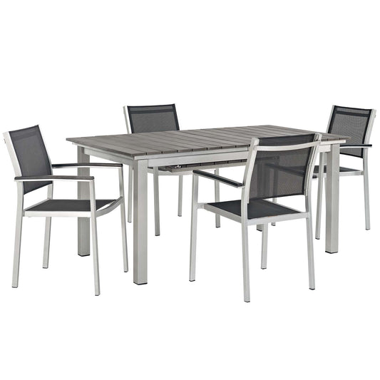 Shorea 5-Piece Alfresco Dining Set, Silver & Black