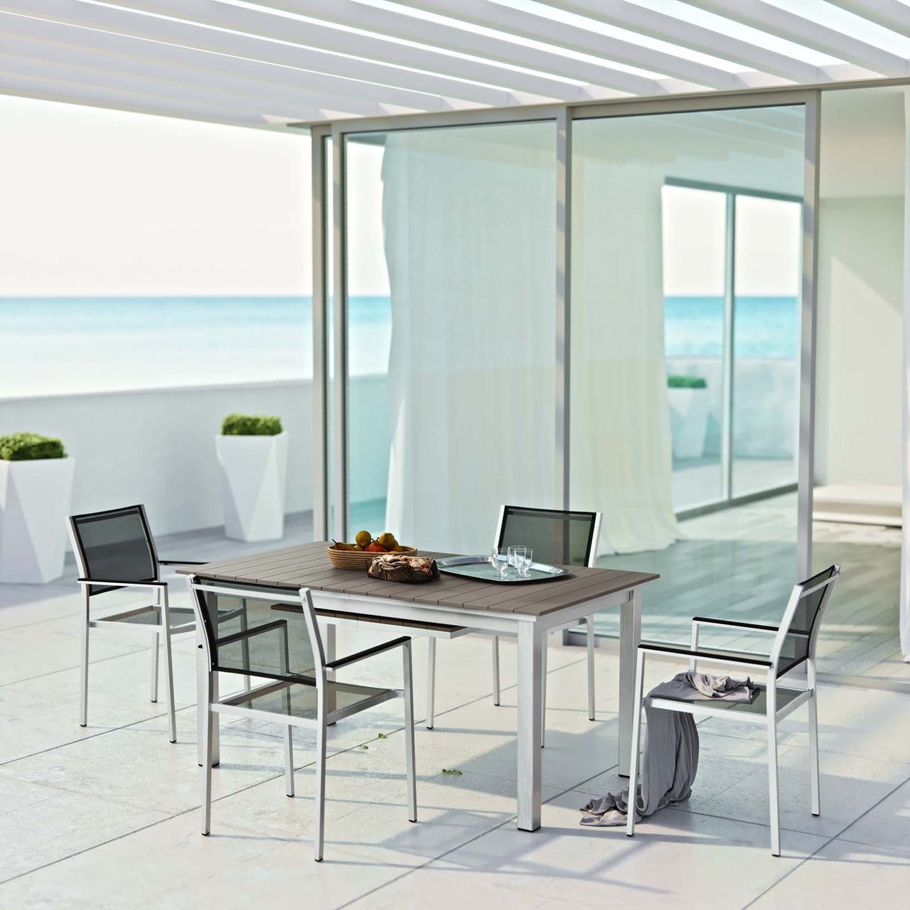 Shorea 5-Piece Alfresco Dining Set, Silver & Black
