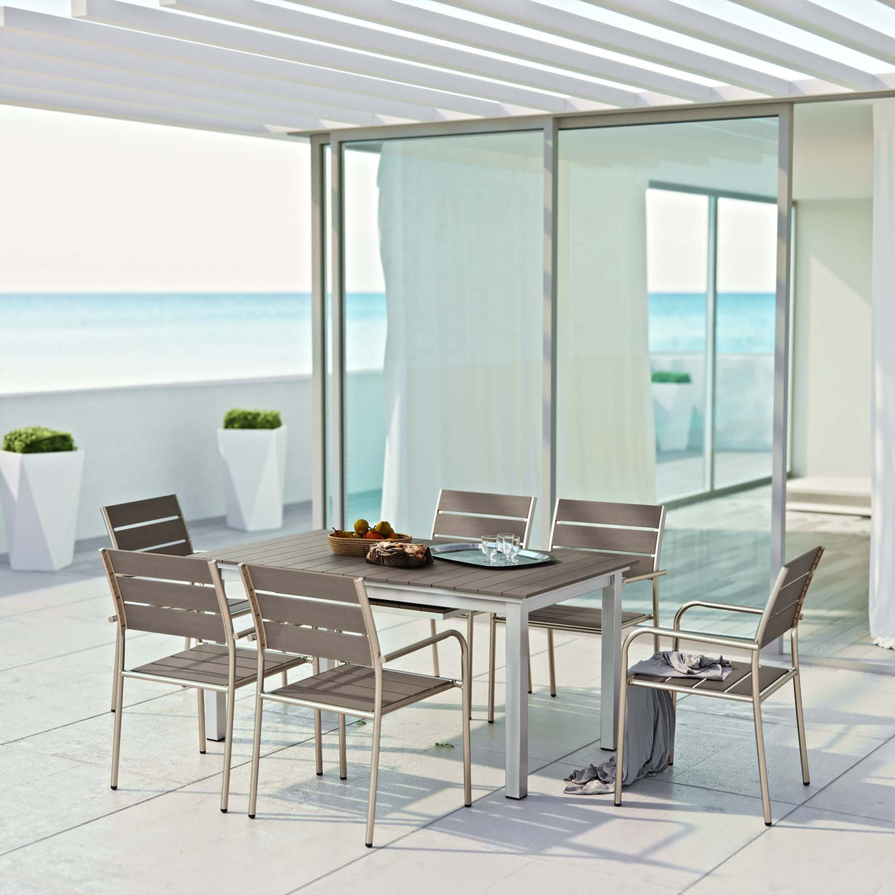 Shorea 7-Piece Alfresco Dining Set, Silver & Gray