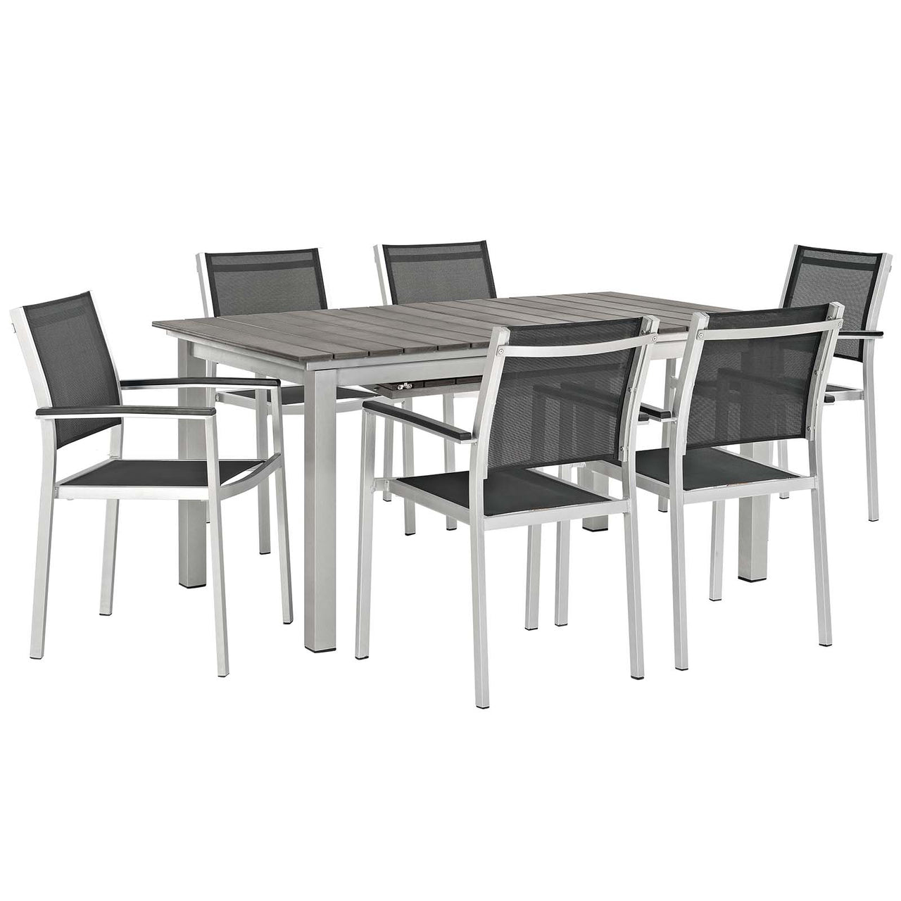 Shorea 7-Piece Alfresco Dining Set, Silver & Black