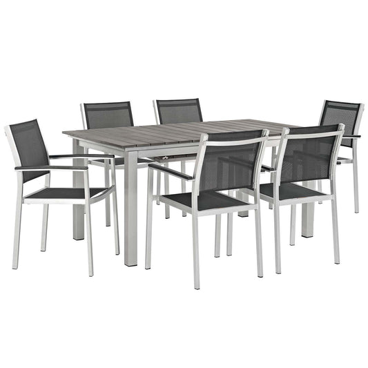 Shorea 7-Piece Alfresco Dining Set, Silver & Black