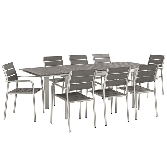 Shorea 9-Piece Alfresco Dining Set, Silver & Gray