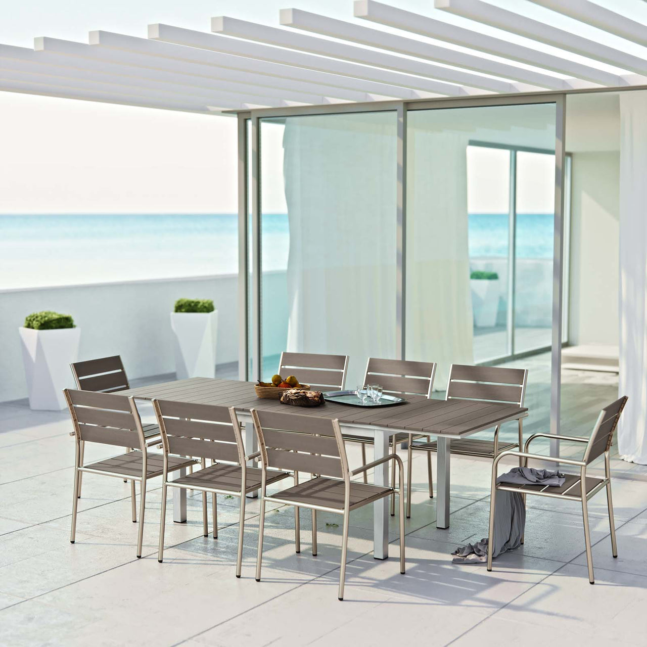 Shorea 9-Piece Alfresco Dining Set, Silver & Gray