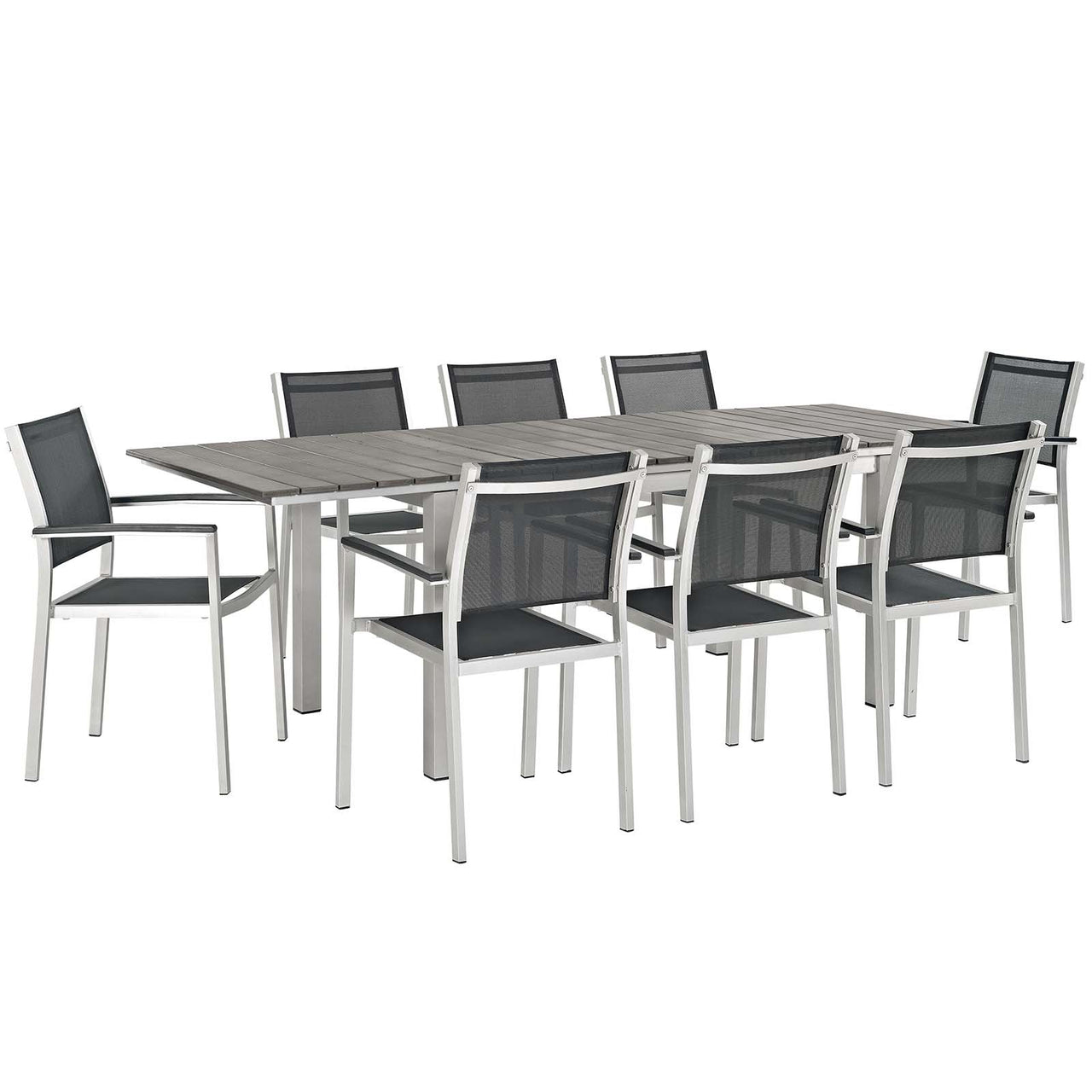 Shorea 9-Piece Alfresco Dining Set, Silver & Black