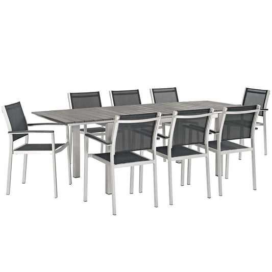 Shorea 9-Piece Alfresco Dining Set, Silver & Black
