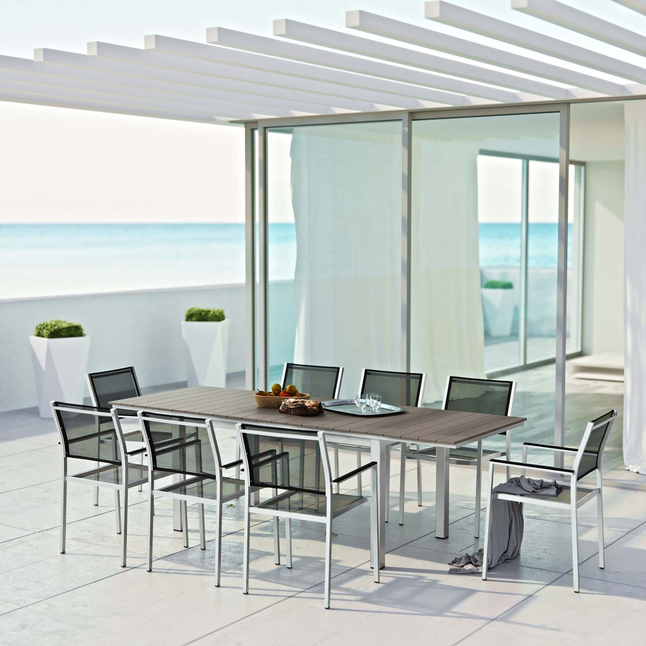 Shorea 9-Piece Alfresco Dining Set, Silver & Black
