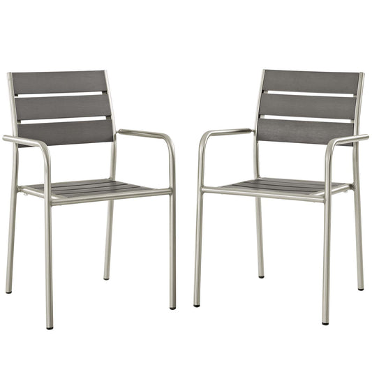 Shorea Alfresco Dining Rounded Armchair Set of 2, Silver & Gray