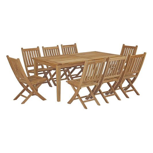 Shorehaven 9-Piece Alfresco Teak Dining Set, Natural Wood