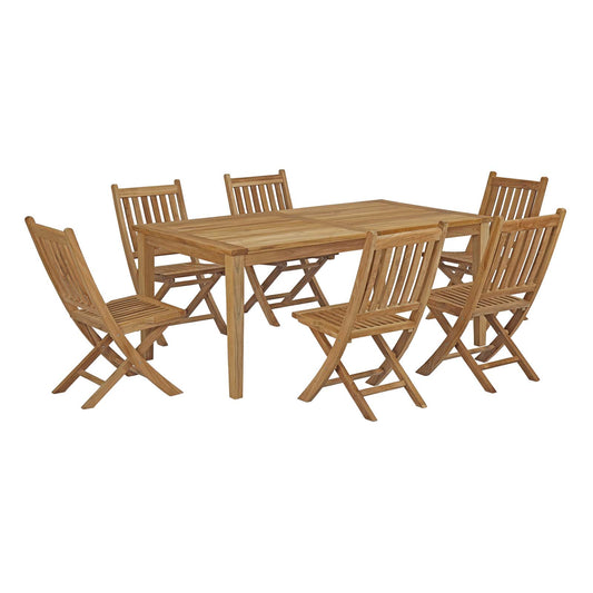 Shorehaven 7-Piece Alfresco Teak Dining Set, Natural Wood