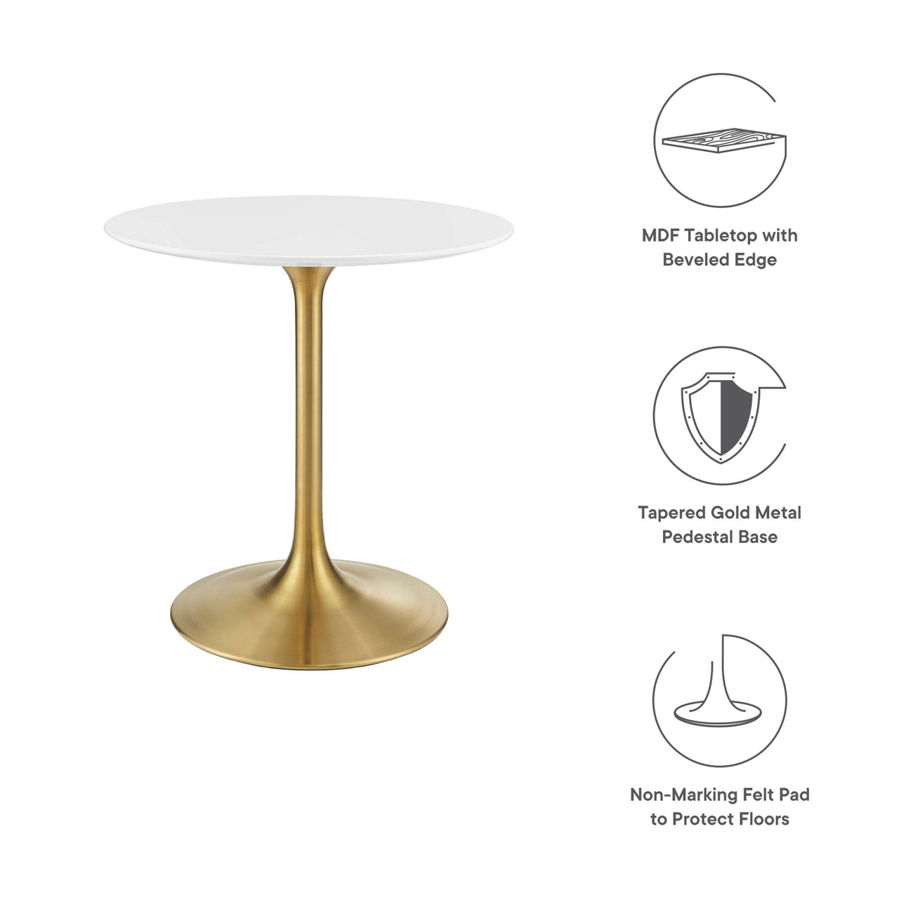 Ensemble Round Dining Table, Extra Small, Gold & White