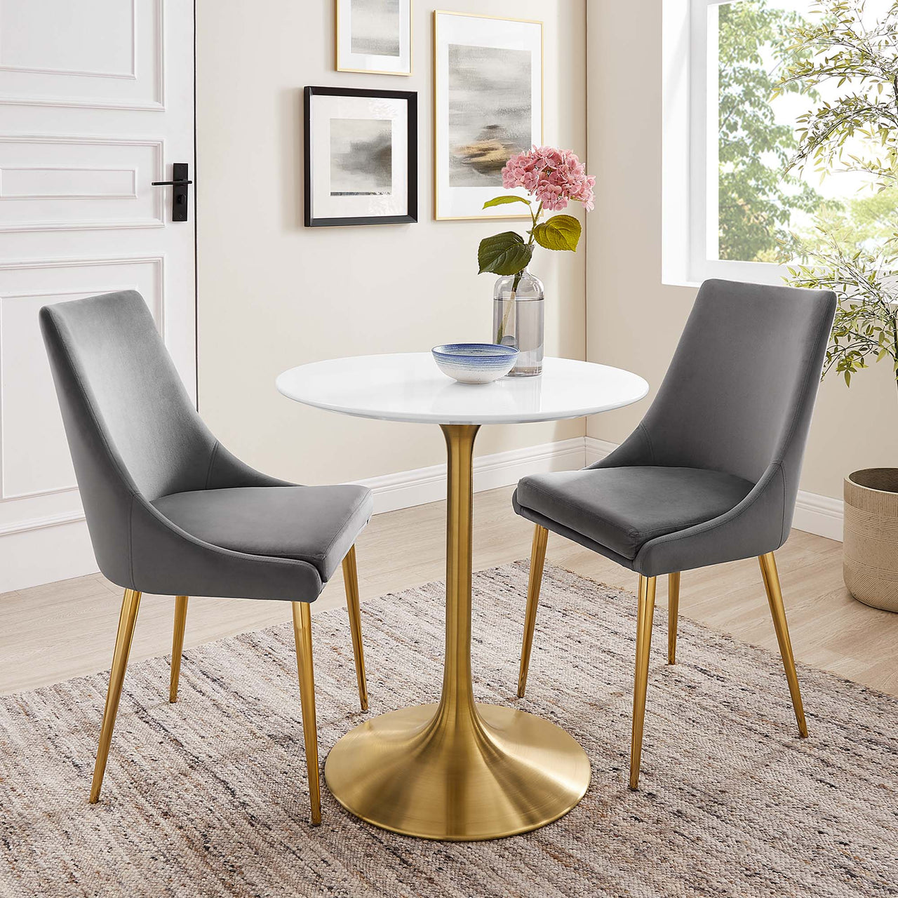 Ensemble Round Dining Table, Extra Small, Gold & White