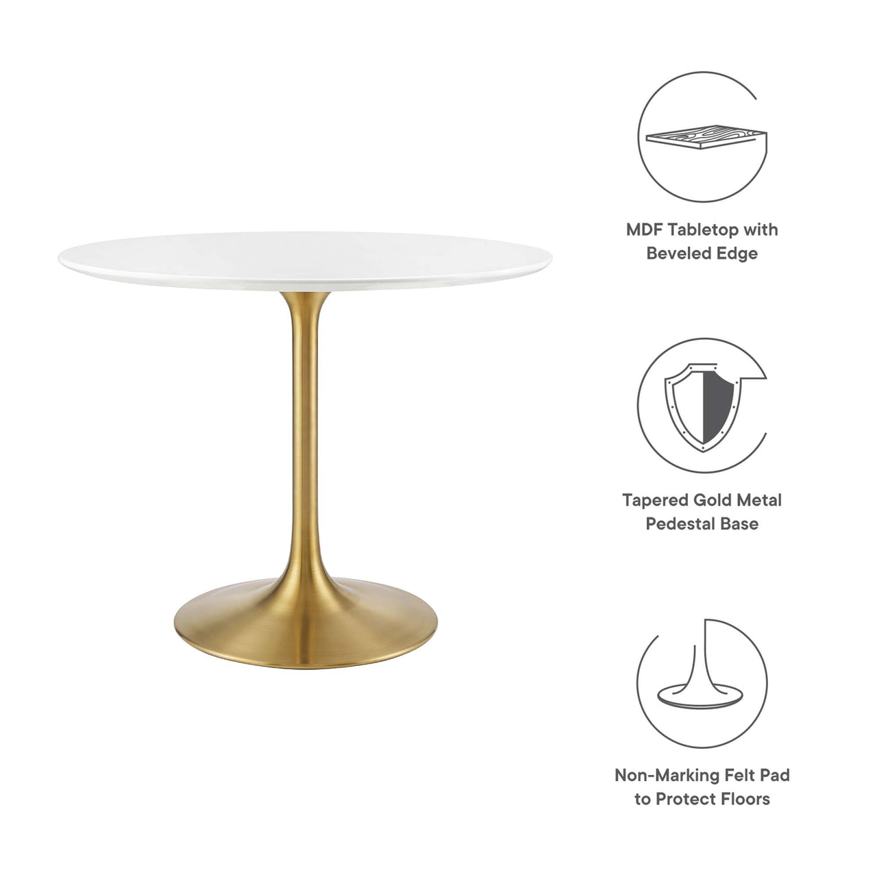 Ensemble Round Dining Table, Small, Gold & White