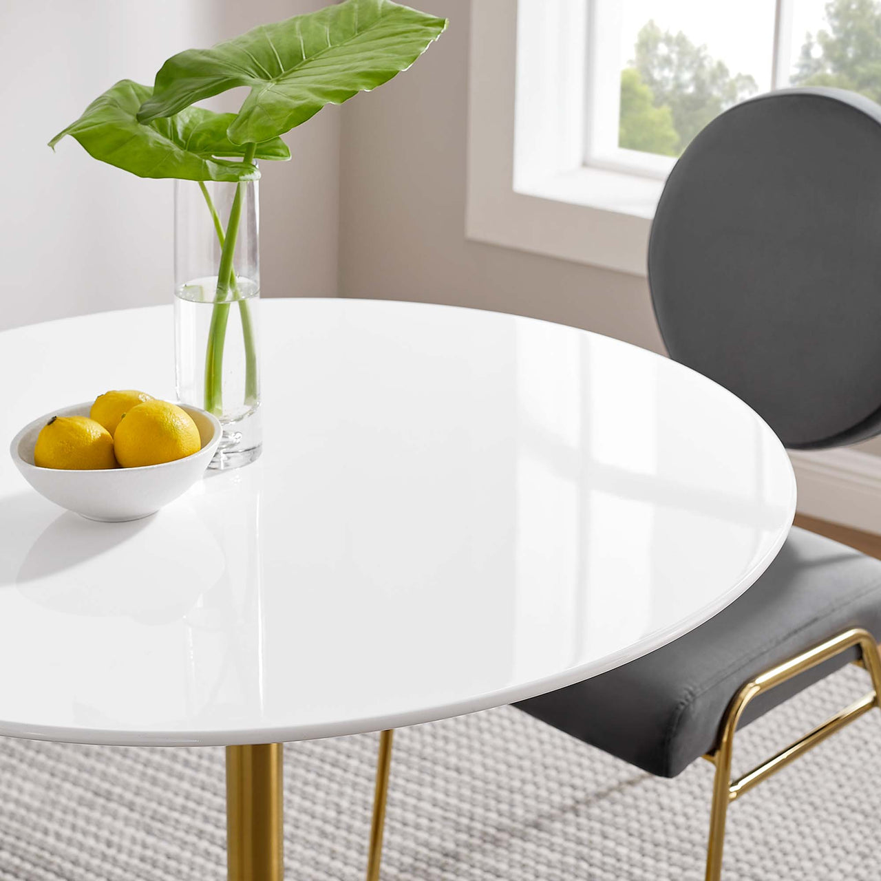 Ensemble Round Dining Table, Small, Gold & White