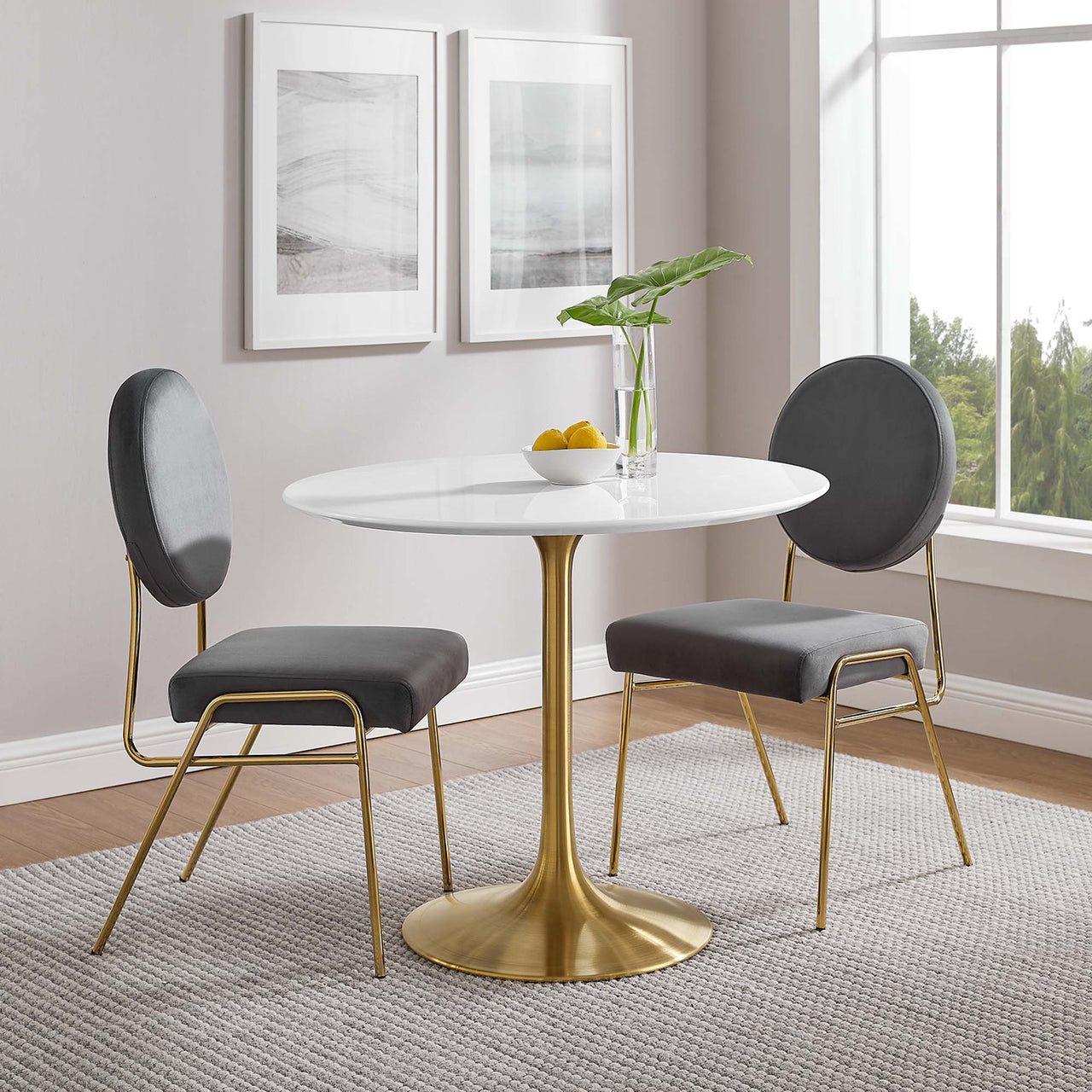 Ensemble Round Dining Table, Small, Gold & White