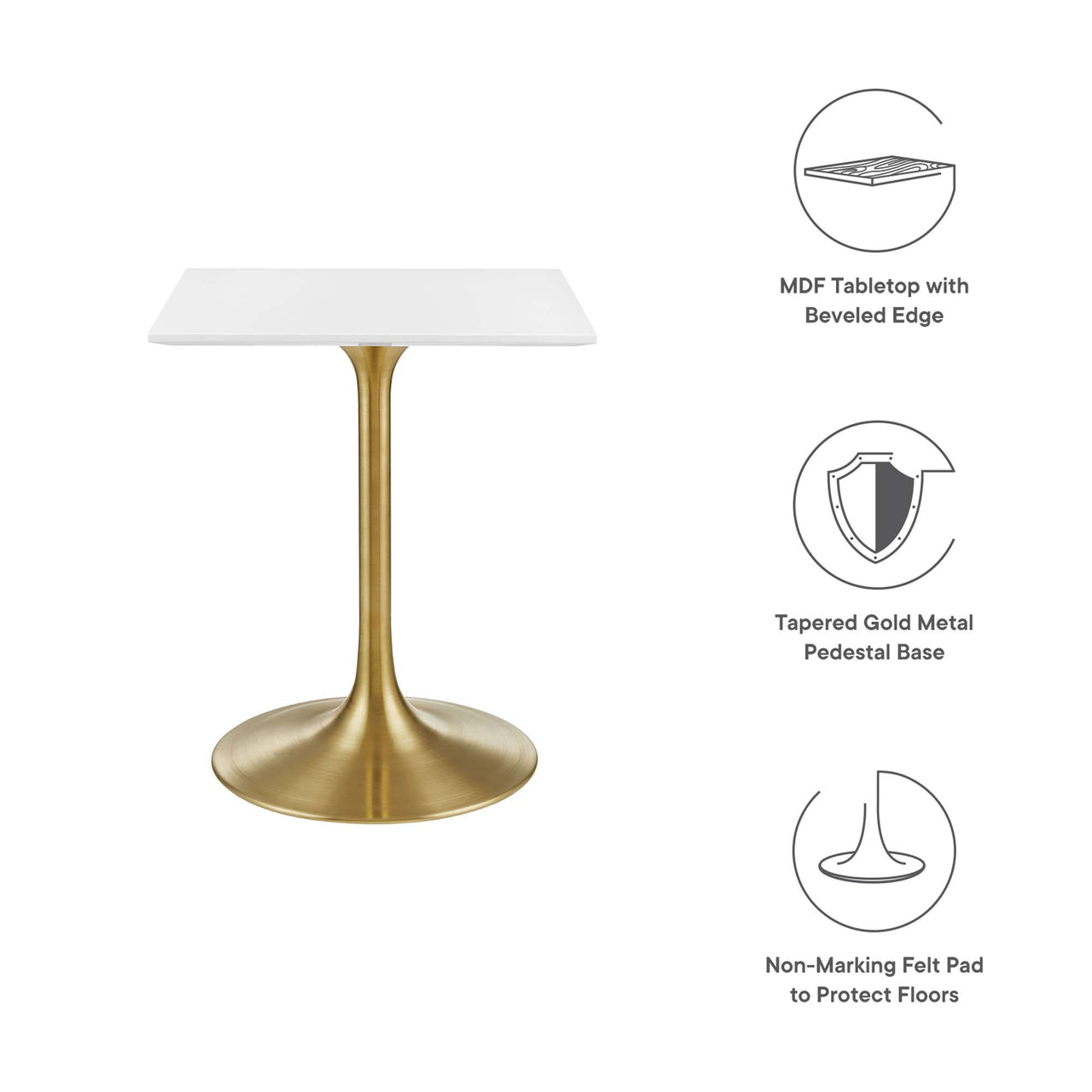 Ensemble Square Dining Table, Extra Small, Gold & White