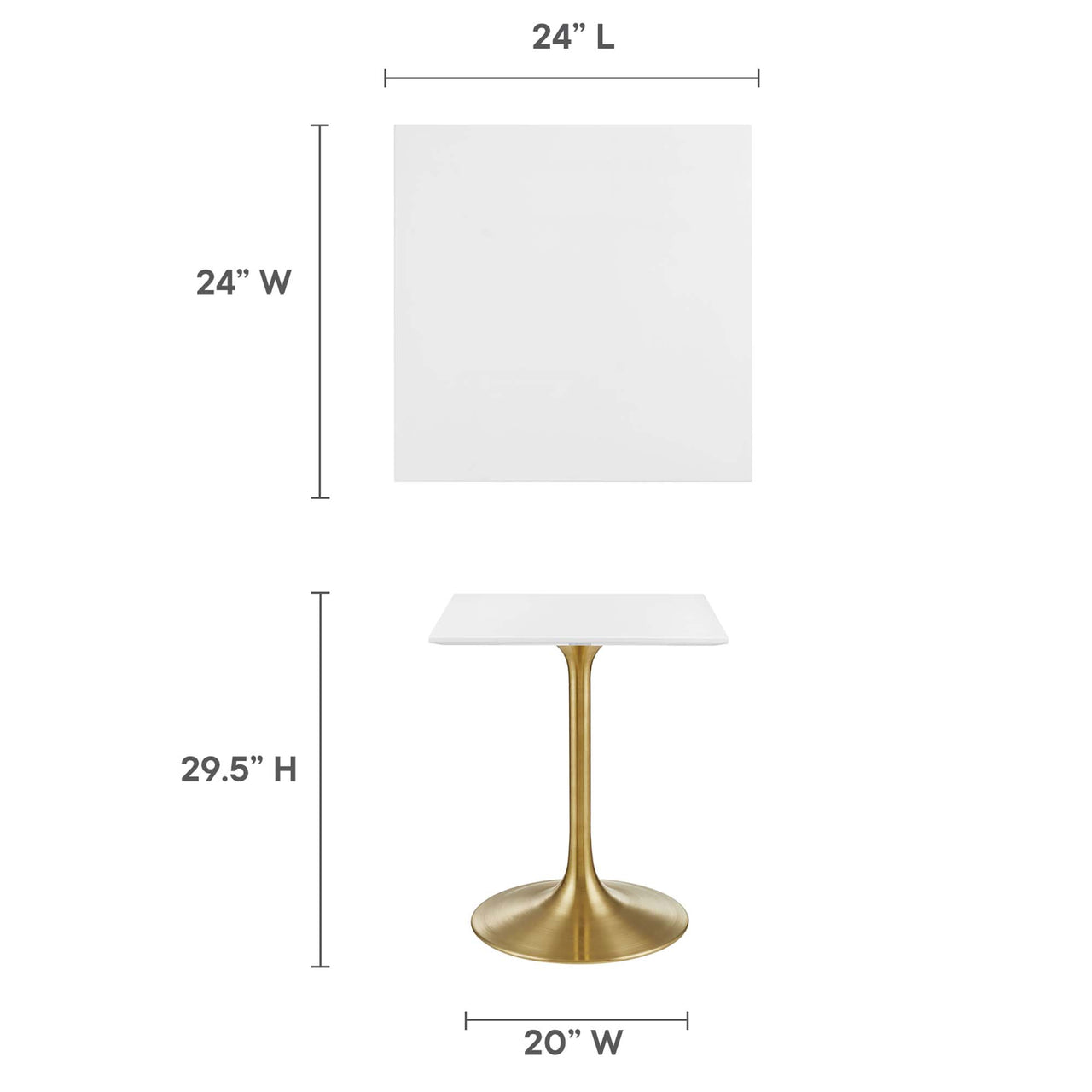 Ensemble Square Dining Table, Extra Small, Gold & White