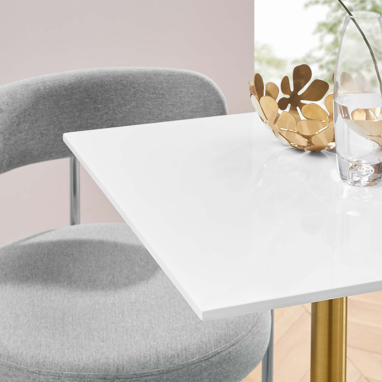 Ensemble Square Dining Table, Extra Small, Gold & White