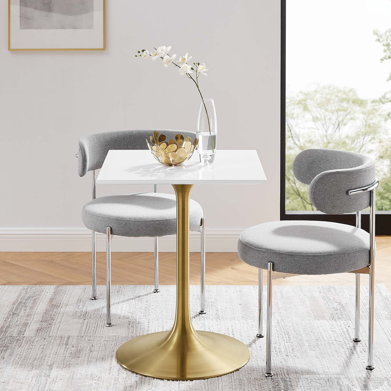 Ensemble Square Dining Table, Extra Small, Gold & White