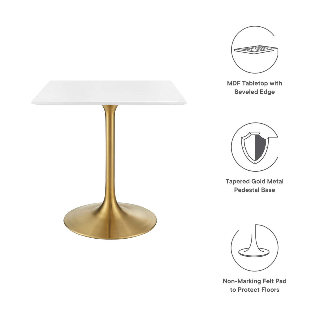 Ensemble Square Dining Table, Small, Gold & White