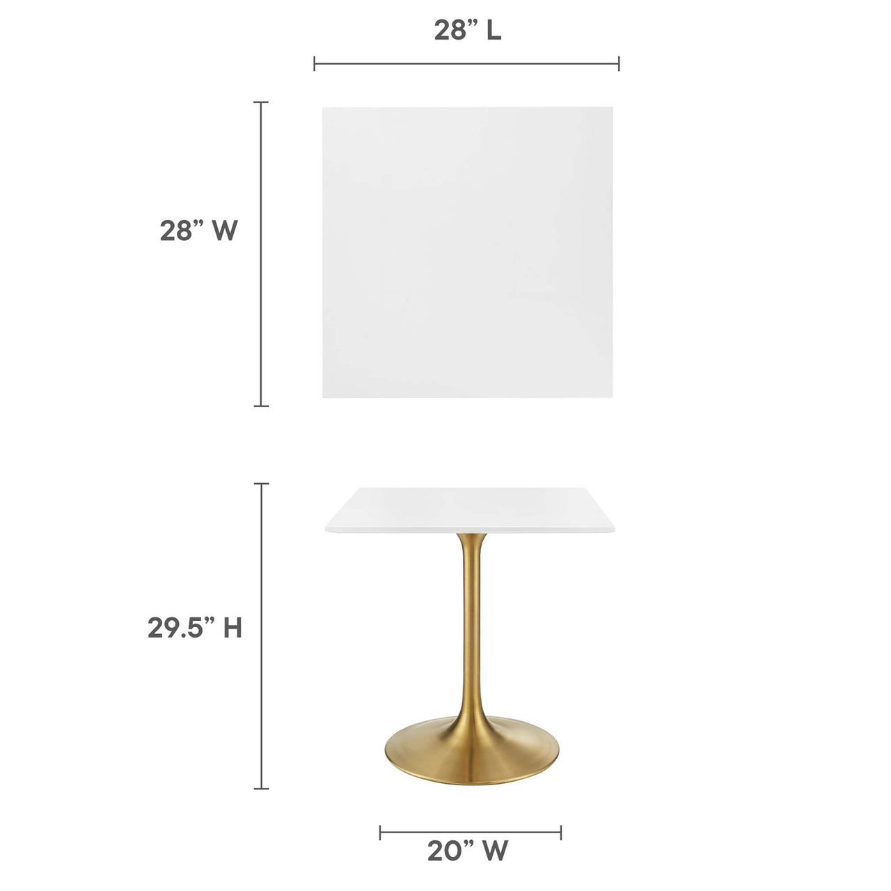 Ensemble Square Dining Table, Small, Gold & White