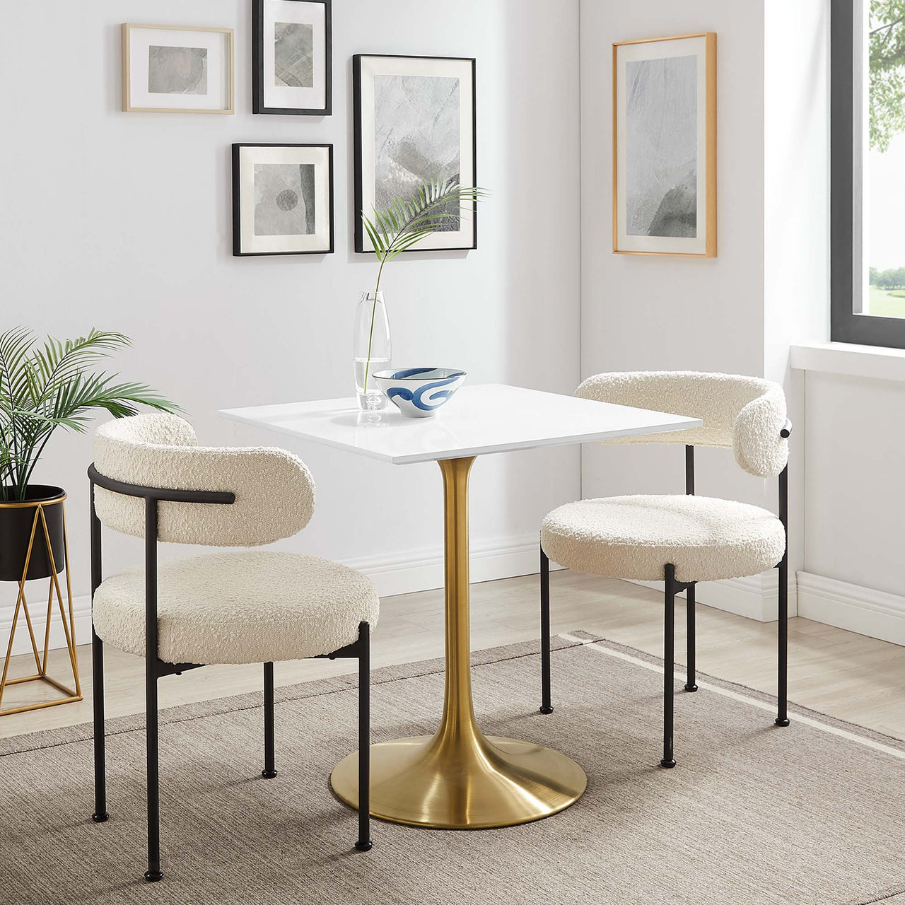 Ensemble Square Dining Table, Small, Gold & White