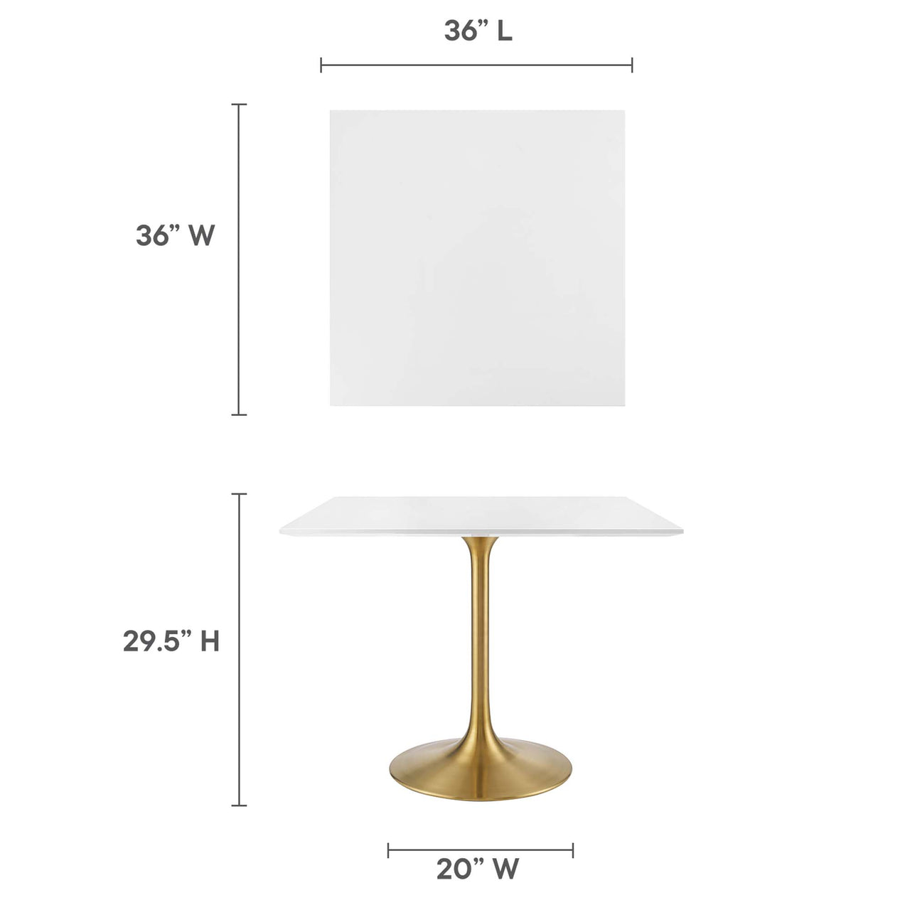 Ensemble Square Dining Table, Medium, Gold & White