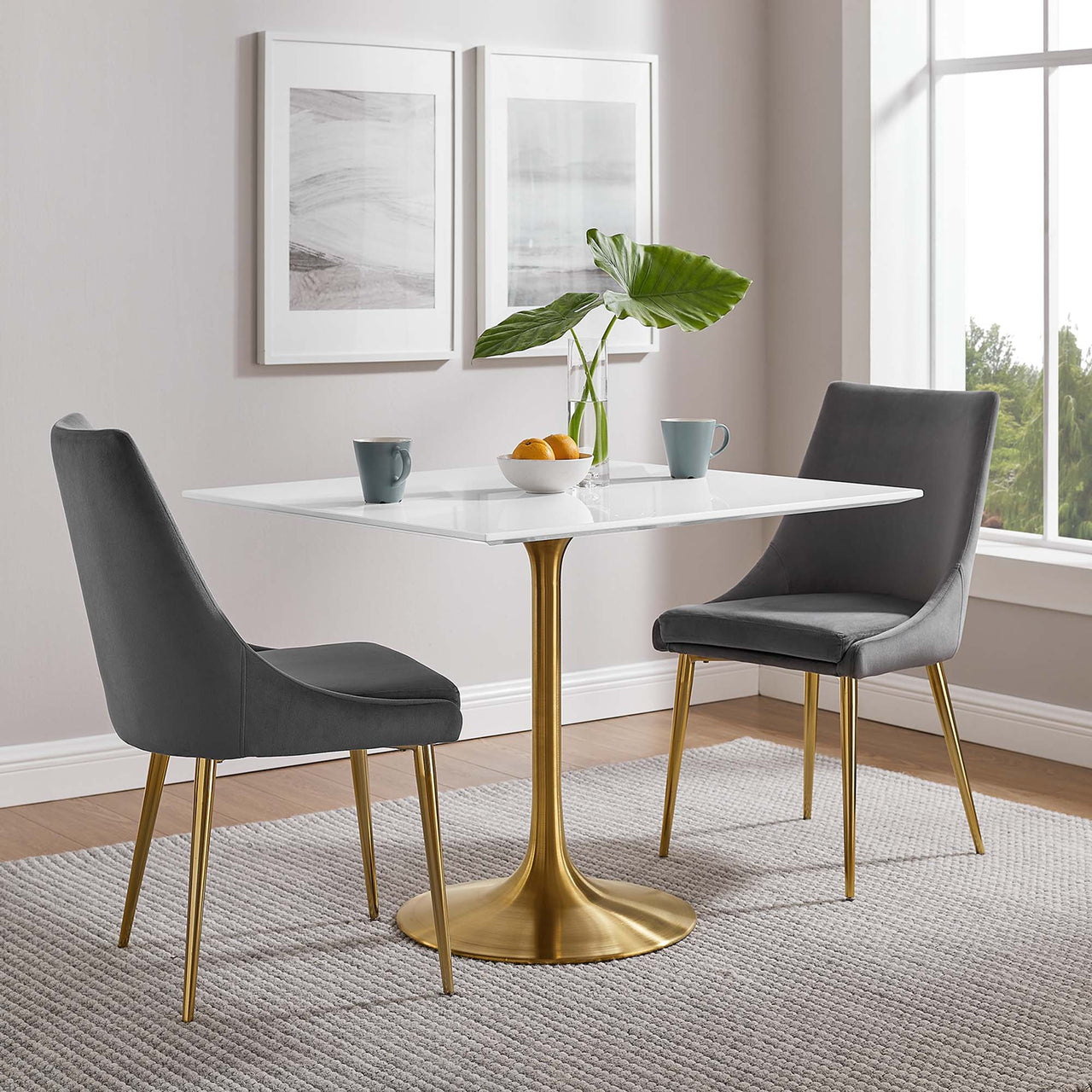 Ensemble Square Dining Table, Medium, Gold & White